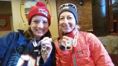 My friend Donna Sarasin and I. Loving our medals!